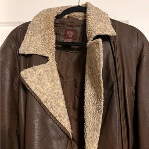 Men's Brown Leather Jacket with Shearling Collar